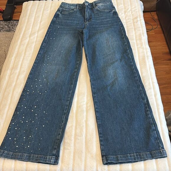 PAIGE Sasha crystal embellished high rise straight leg jeans in Laurena, size 28 - Picture 8 of 12